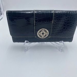 Wallet unbranded color black shiny embossed silver hard ware